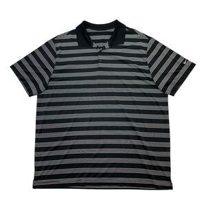 Nike Golf Shirt Mens 2XL Black White Striped Moisture Wick Dri-Fit Athletic Polo